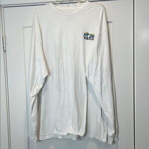 Vans White Long Sleeve Tee with Small Multicolor Chest Logo size XXL.